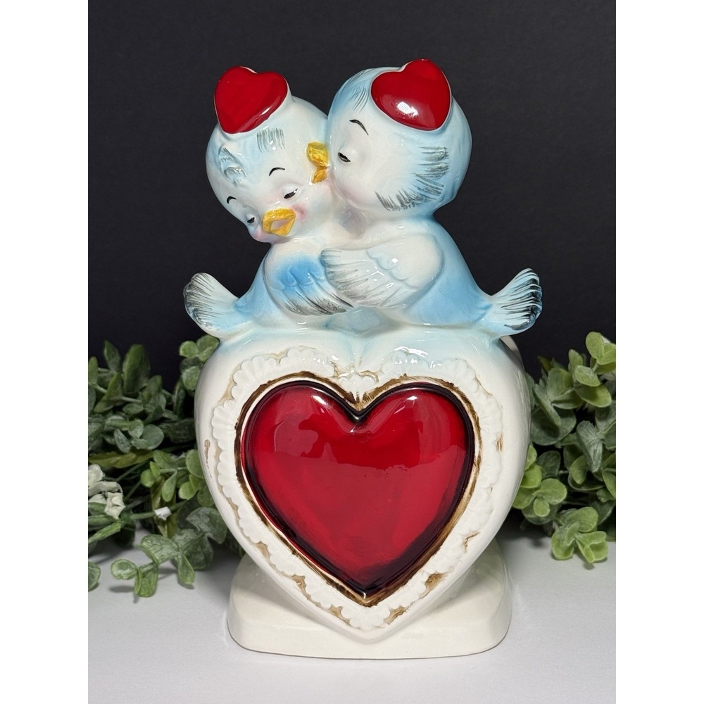RARE Vintage RELPO Japan 6284 Blue Birds in Love Planter 8" w/ Foil‎ Sticker